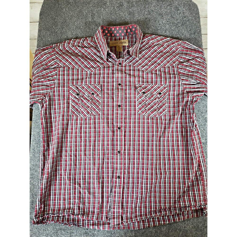 Cody James Mens XL Western Shirt Red Black Plaid Pearl Snap LS CJAH-1000